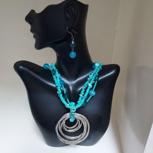 TURQUOISE CHARM NECKLACE W/MATCHING EARRINGS